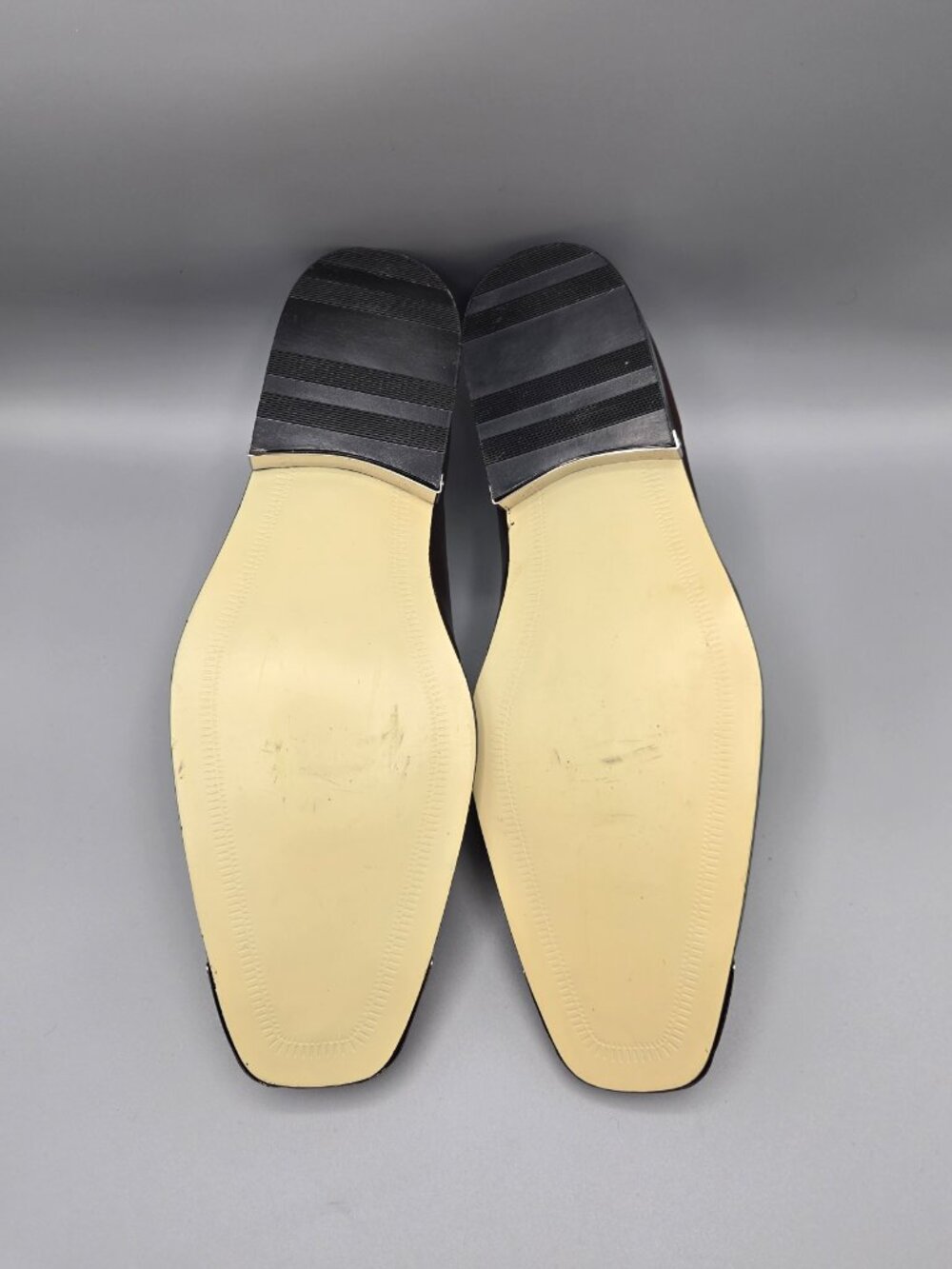 Hugo Vitelli Men's Brown Striped Dress Shoes Size 11 Square Toe Metal Tip Oxford - Picture 11 of 15